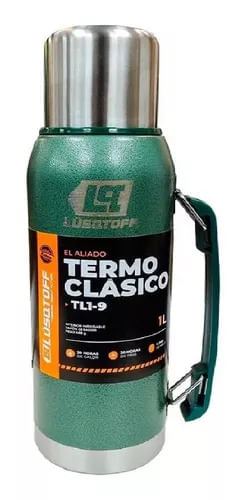 Termo Clásico Lusqtoff 1L Acero Inoxidable Verde Militar con Manija - (TL1-9)-995559