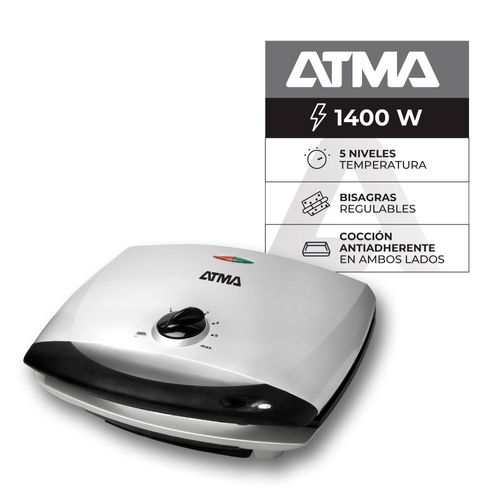 Parrilla Grill Electric ATMA Doble Antiadherente 2 niveles de Temperatura (PG4720P) - 996518