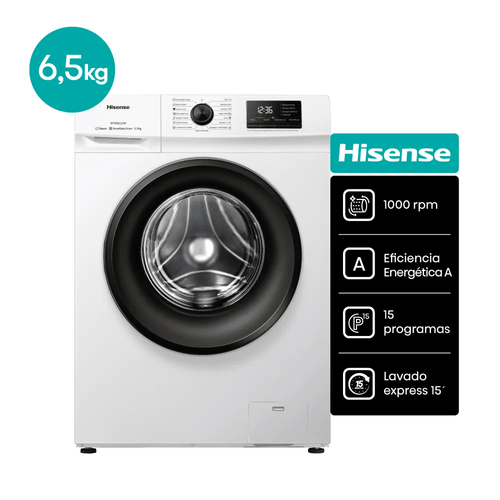 LAVARROPAS AUTOMATICO HISENSE C/FRONTAL 6,5KG (WFMB6510WU) -1000378