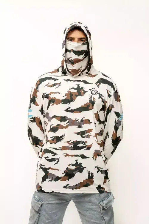 Remera Técnica XL Animal Blanco Poliester Hidrowick  Capucha y Tapaboca Proteccion UV - SMARTBEE (SB-XL-AB)