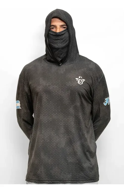 Remera Tecnica 2XL Exa Gris Poliester Hidrowick  Capucha y Tapaboca Proteccion UV - SMARTBEE (SB-2XL-EG)