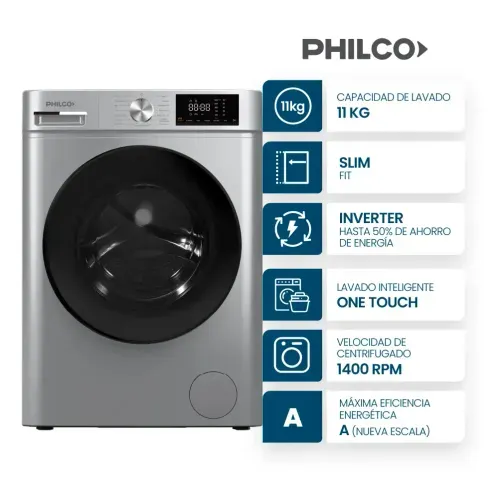 Lavarropas Automatico C/Frontal 11kg 1400rpm Inverter Dark Gray Funcion One Touch - PHILCO (PHLF112DGN)  1003488
