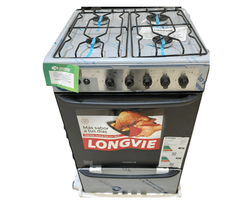 Cocina 56cm 4 Hornallas Acero Inoxidable Autolimpiante Plancha Acero Visor Luz Encendido Electronico 3556
